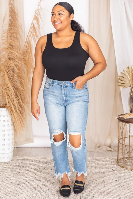 Trinity Medium Wash Distressed Mom Jeans