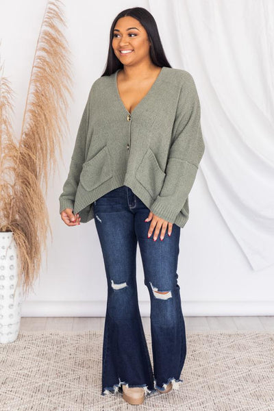 Style Queen Sage Chenille Oversized Cardigan