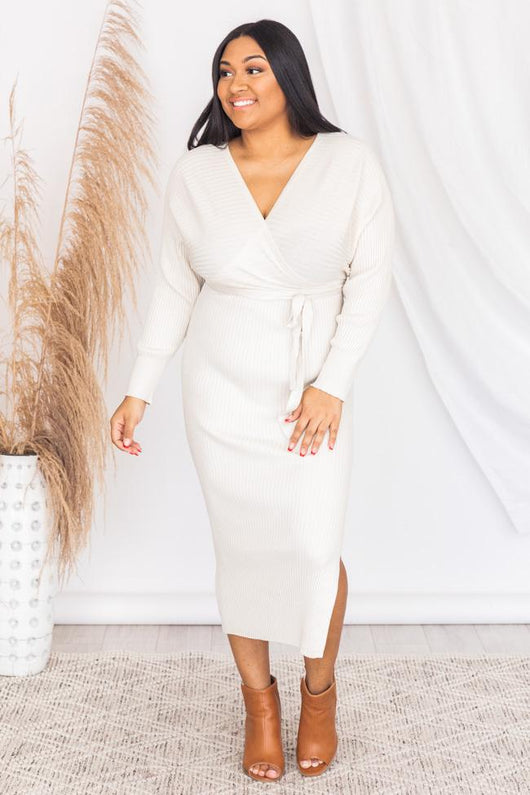 Main Event Cream Wrap Sweater Dress FINAL SALE