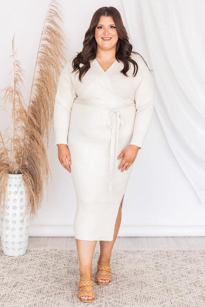Main Event Cream Wrap Sweater Dress FINAL SALE