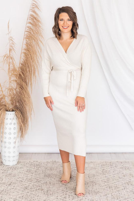 Main Event Cream Wrap Sweater Dress FINAL SALE