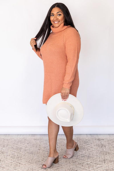 Stay Or Leave Orange Turtleneck Sweater Dress