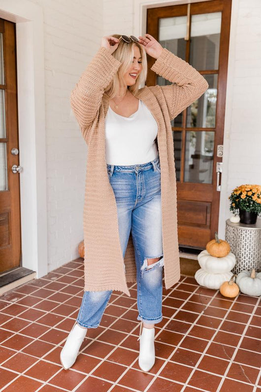 Defining Us Tan Ribbed Oversized Duster Cardigan