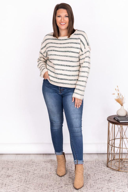 Out Of The Ordinary Green Striped Sweater