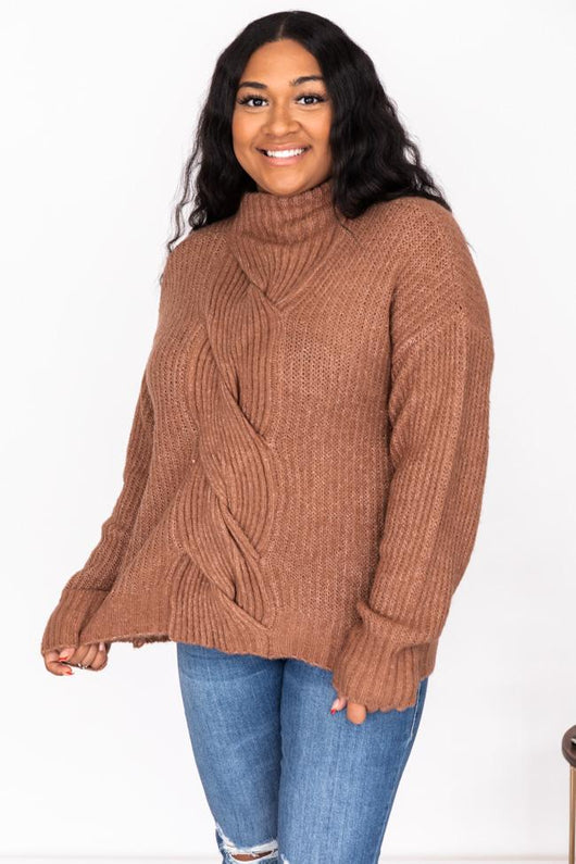 Just A Theory Brown Cable Knit Turtleneck Sweater FINAL SALE