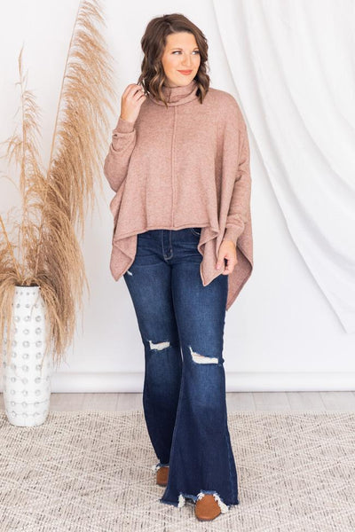 Make You Wonder Mocha Turtleneck Poncho