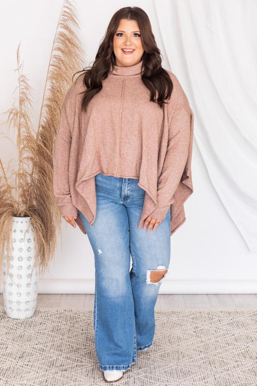 Make You Wonder Mocha Turtleneck Poncho