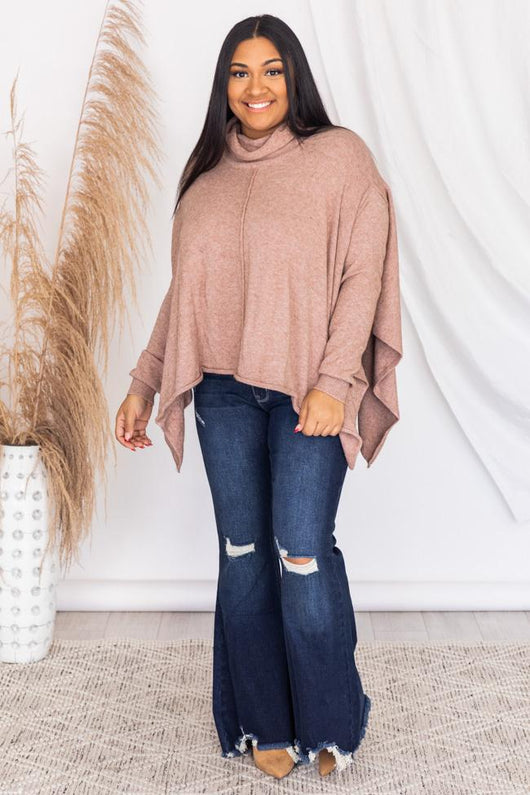 Make You Wonder Mocha Turtleneck Poncho