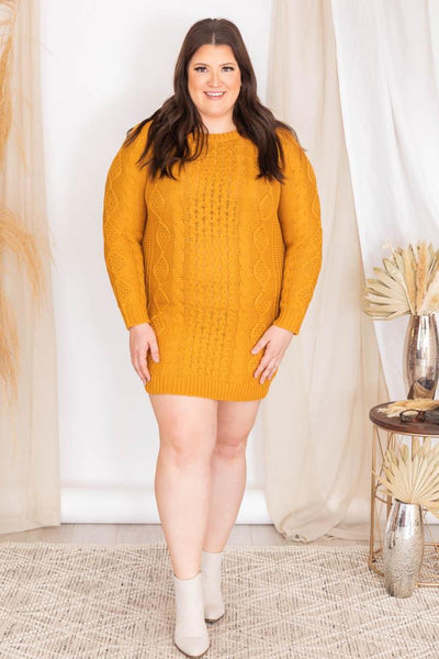 Wild Card Gold Cable Knit Sweater Dress FINAL SALE