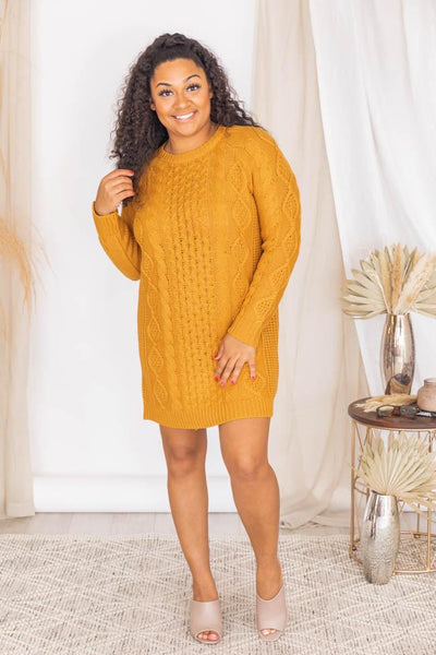 Wild Card Gold Cable Knit Sweater Dress FINAL SALE