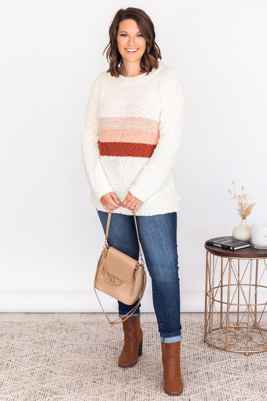 Friday Feelings Coral Cream Stripe Sweater