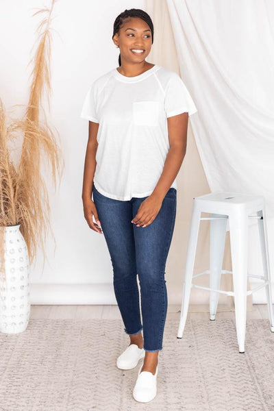 Lively Spirit White Scoopneck Pocket Tee