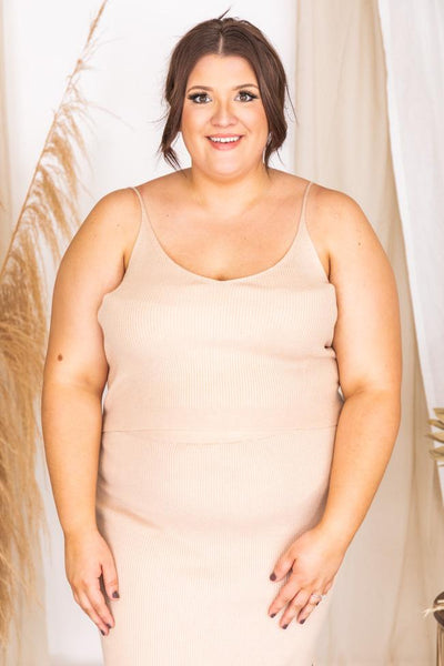 Day to Night Beige Ribbed Sweater Tank