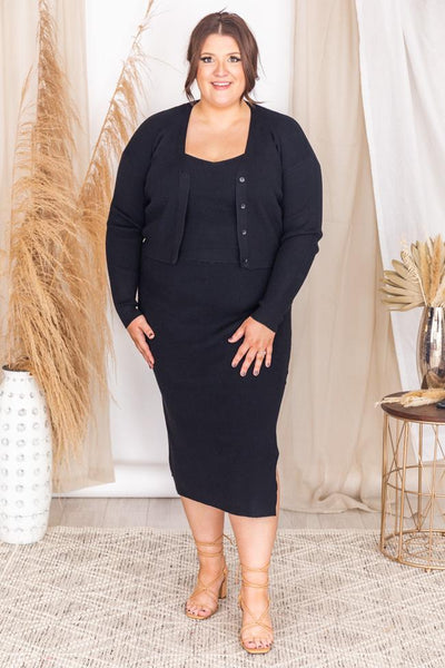 Day to Night Black Ribbed Midi Skirt