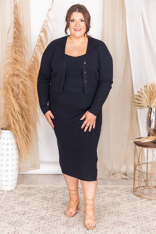 Day to Night Black Ribbed Midi Skirt