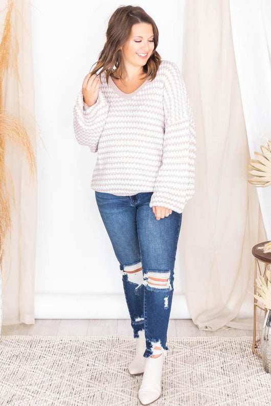Inspiring Quote Tan Striped Textured Sweater