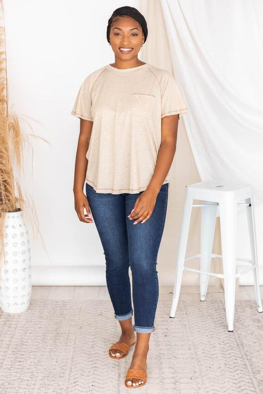 Lively Spirit Oatmeal Scoopneck Pocket Tee