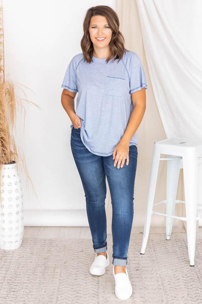 Lively Spirit Light Blue Scoopneck Pocket Tee