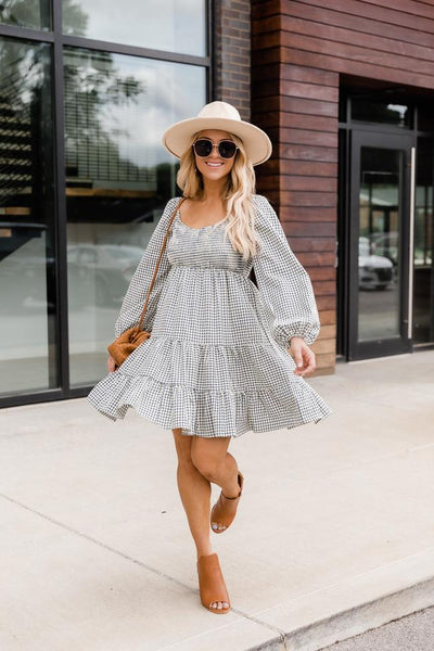 Apple Picking Navy Gingham Mini Dress
