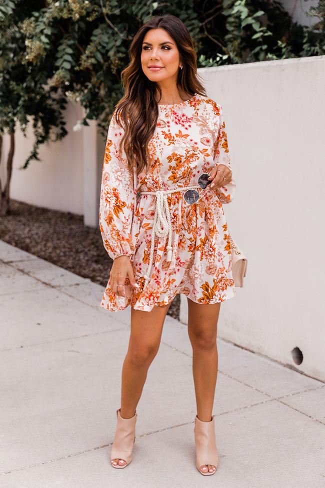 One Day Maybe Rust Floral Rope Belted Dress FINAL SALE