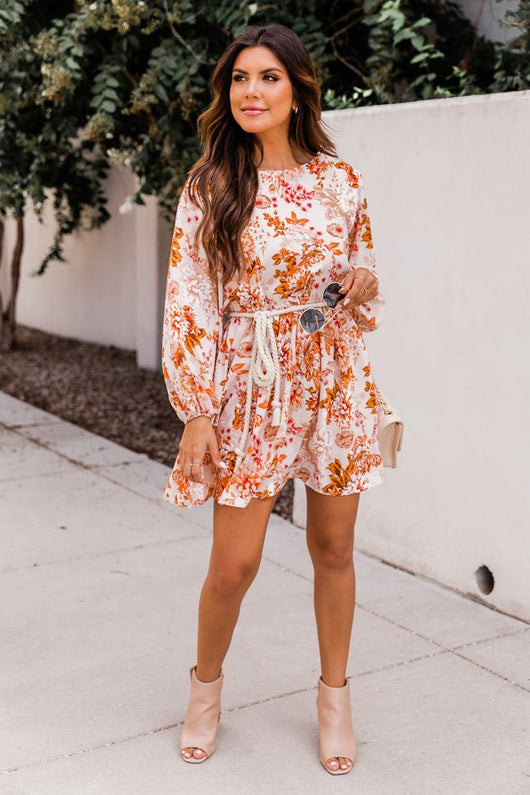 One Day Maybe Rust Floral Rope Belted Dress FINAL SALE