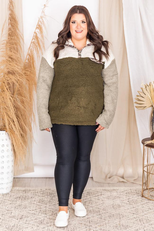 Fireside With You Olive Camo Sherpa Pullover