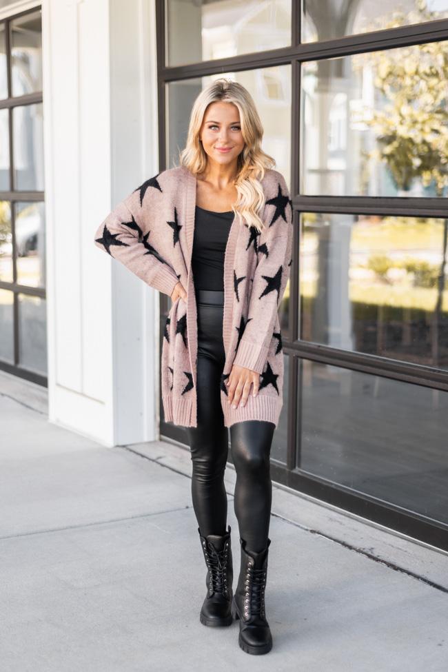Midnight Sky Mauve Star Printed Cardigan