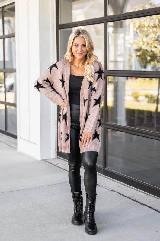 Midnight Sky Mauve Star Printed Cardigan