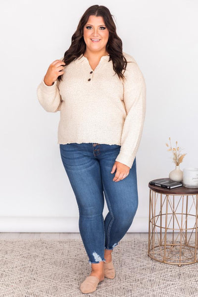 Gone For Tonight Cream Collared Henley Sweater
