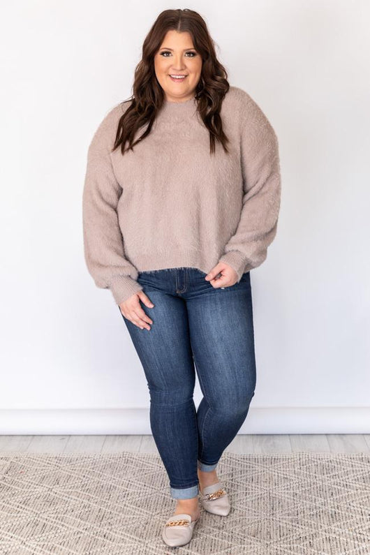 Wish For The Best Taupe Fuzzy Mock Neck Sweater