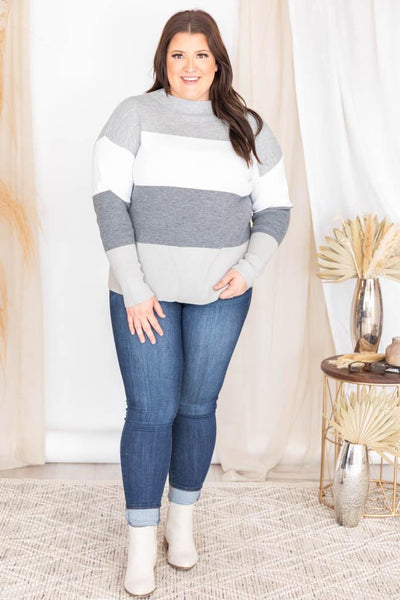 Daring Attitude Grey Striped Fitted Sweater