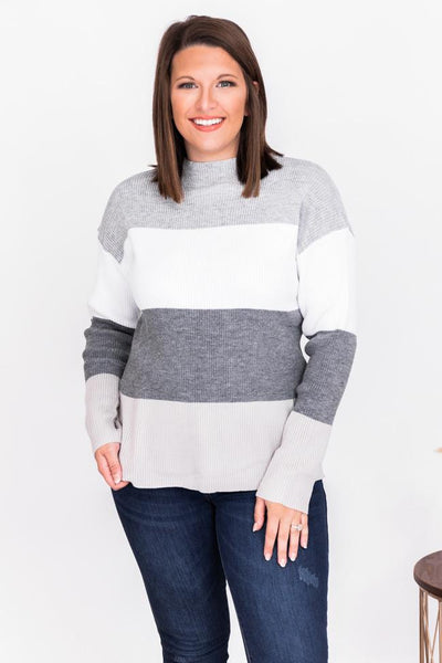 Daring Attitude Grey Striped Fitted Sweater