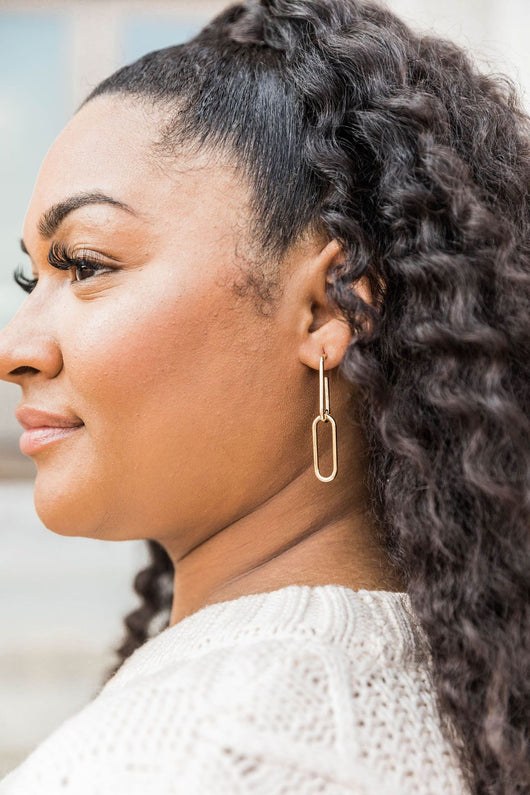 Without You Gold Paperclip Earrings