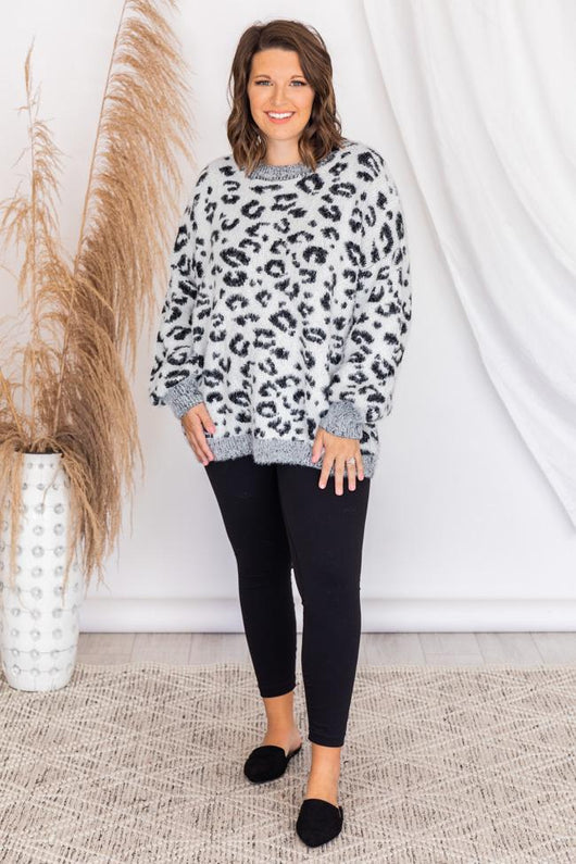 Final Reasons White Oversized Animal Print Sweater