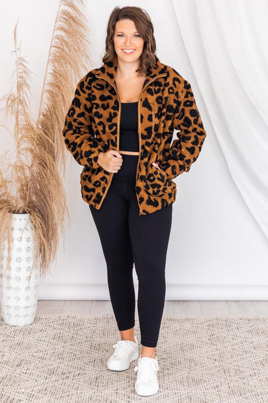 Enchant The Night Brown Animal Print Teddy Jacket FINAL SALE