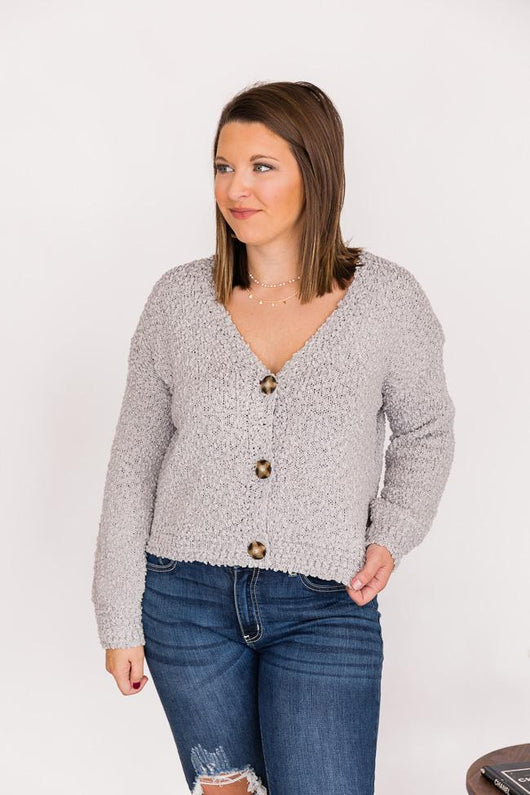 Under The Streetlights Grey Button Up Textured Cardigan