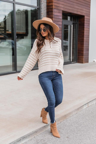 Reckless Heart Brown Stripe Sweater