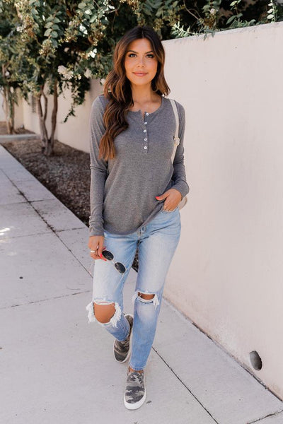 Unbelievable Story Henley Charcoal Blouse