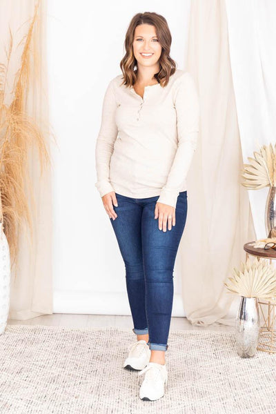 Unbelievable Story Henley Oatmeal Blouse