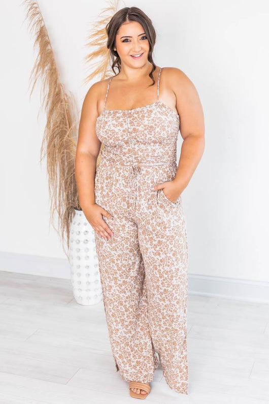 One To Remember Mocha Floral Wide Leg Pants FINAL SALE
