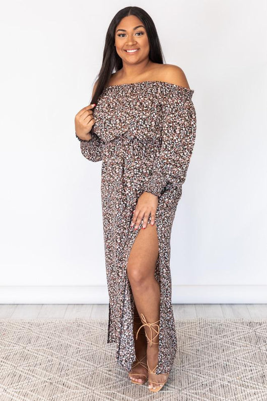 Crossed The Line Black Off The Shoulder Floral Maxi Dress
