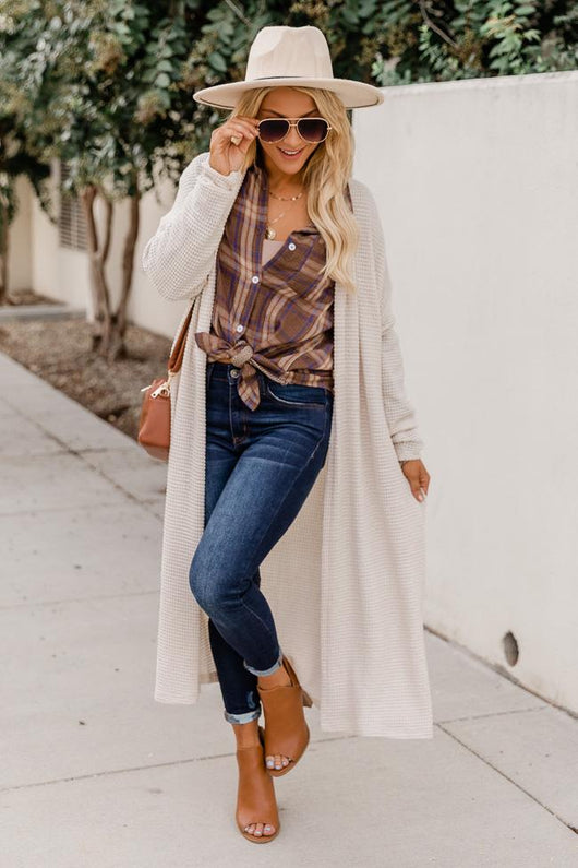 First Choice Cream Waffle Knit Duster Cardigan