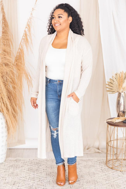 First Choice Cream Waffle Knit Duster Cardigan