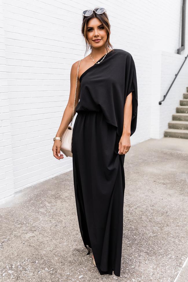 Found My Forever Black One Shoulder Maxi Dress