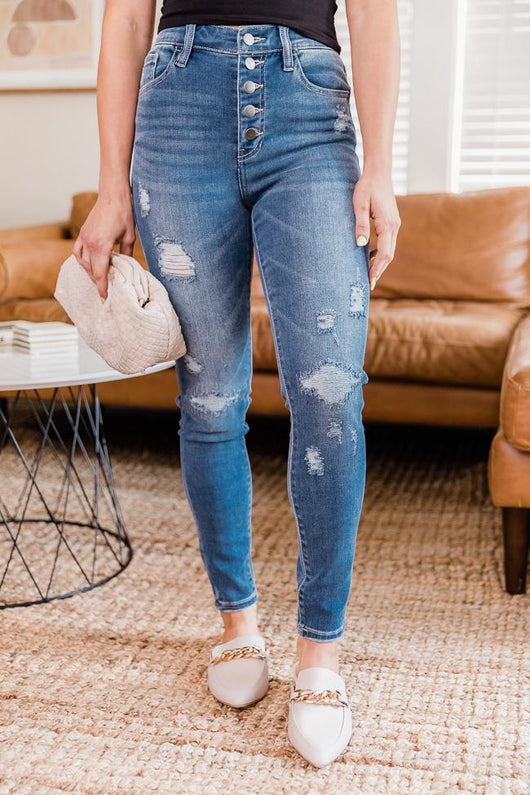 Janice Medium Wash Distressed Skinny Jeans