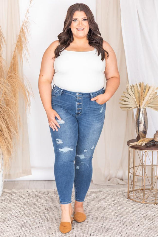 Janice Medium Wash Distressed Skinny Jeans