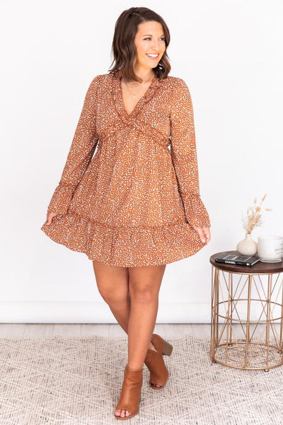 All Night Romance Rust Ruffle Printed Dress FINAL SALE