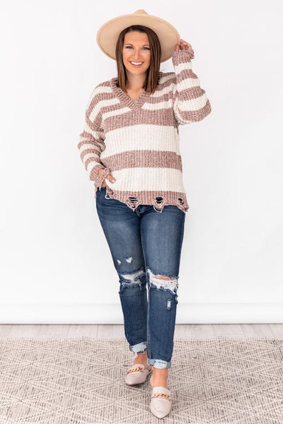 The Day After Beige Striped Chenille Sweater