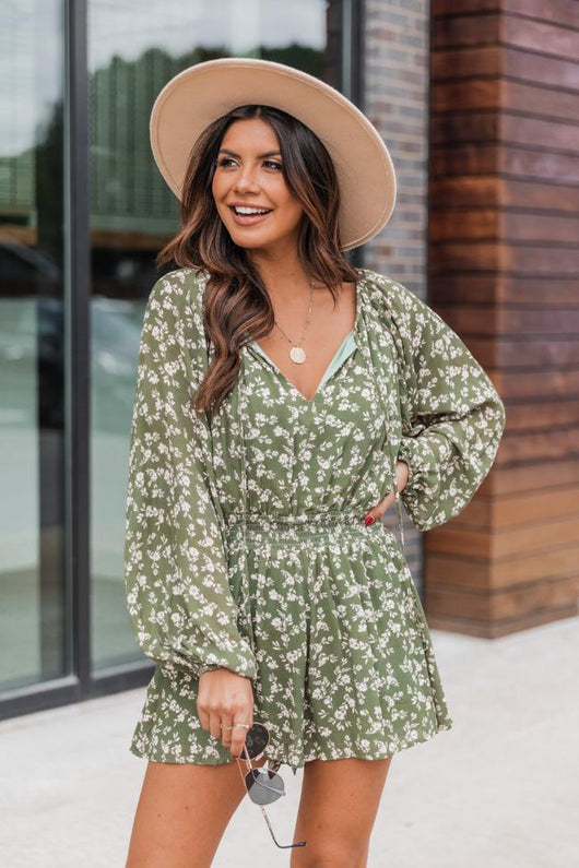 Garden Of Sunshine Olive Floral Romper