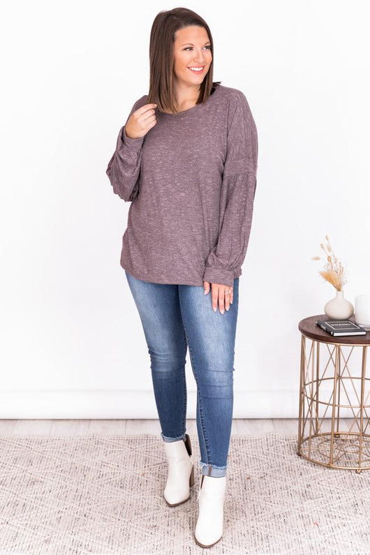 Selfless Moments Mocha Thermal Balloon Sleeve Blouse
